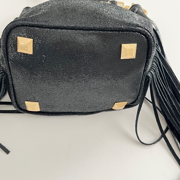 Brian Atwood Pippa Bucket Bag Black Metallic Mini Edgy Glam Western Fringe Boho - Picture 6 of 12